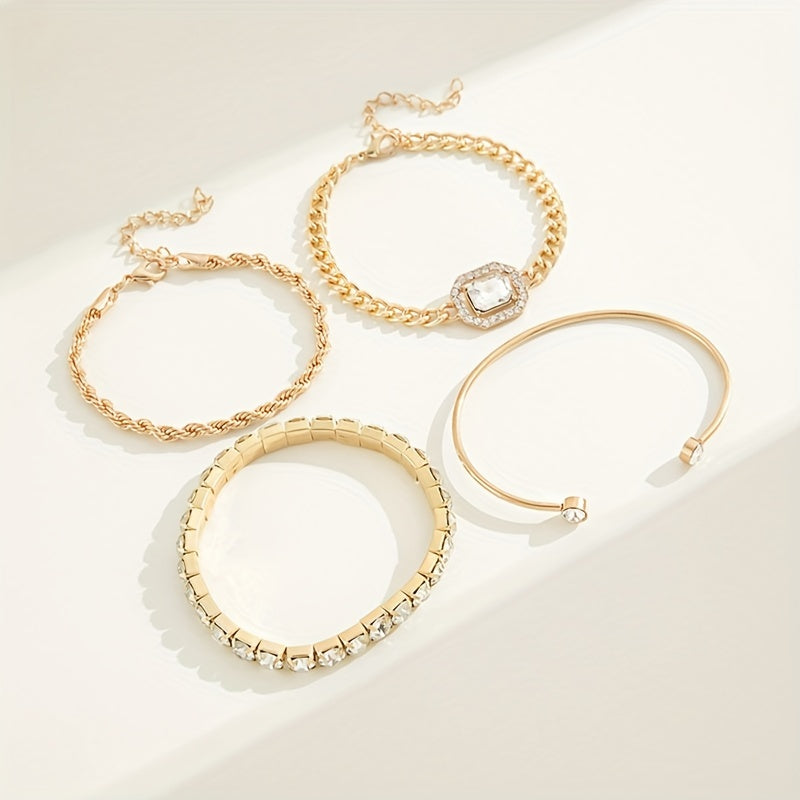 Conjunto de Pulseiras Correntes Zircônia - 4 Peças Banhado em Ouro 18k