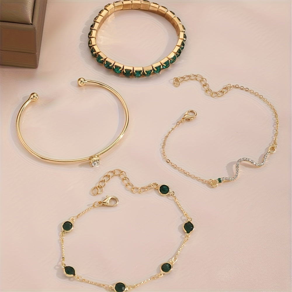 Conjunto de Pulseiras Cravejada Zircônias - 4 Peças Banhado em Ouro 18k