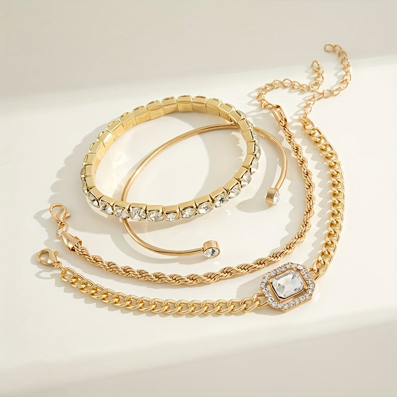 Conjunto de Pulseiras Correntes Zircônia - 4 Peças Banhado em Ouro 18k