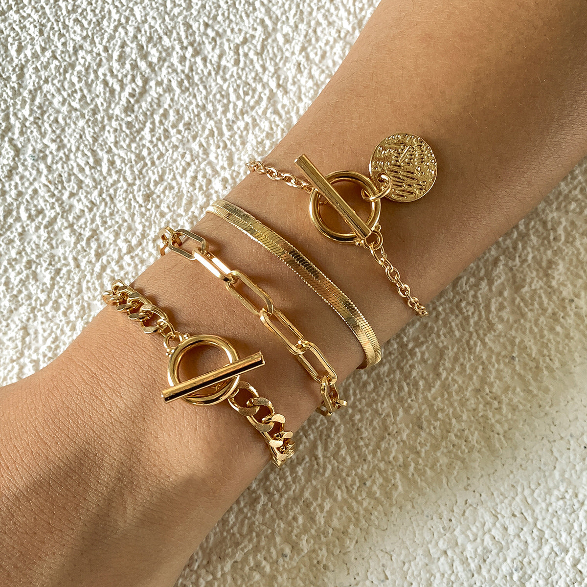 Conjunto de Pulseiras Correntes - 4 Peças Banhado em Ouro 18k