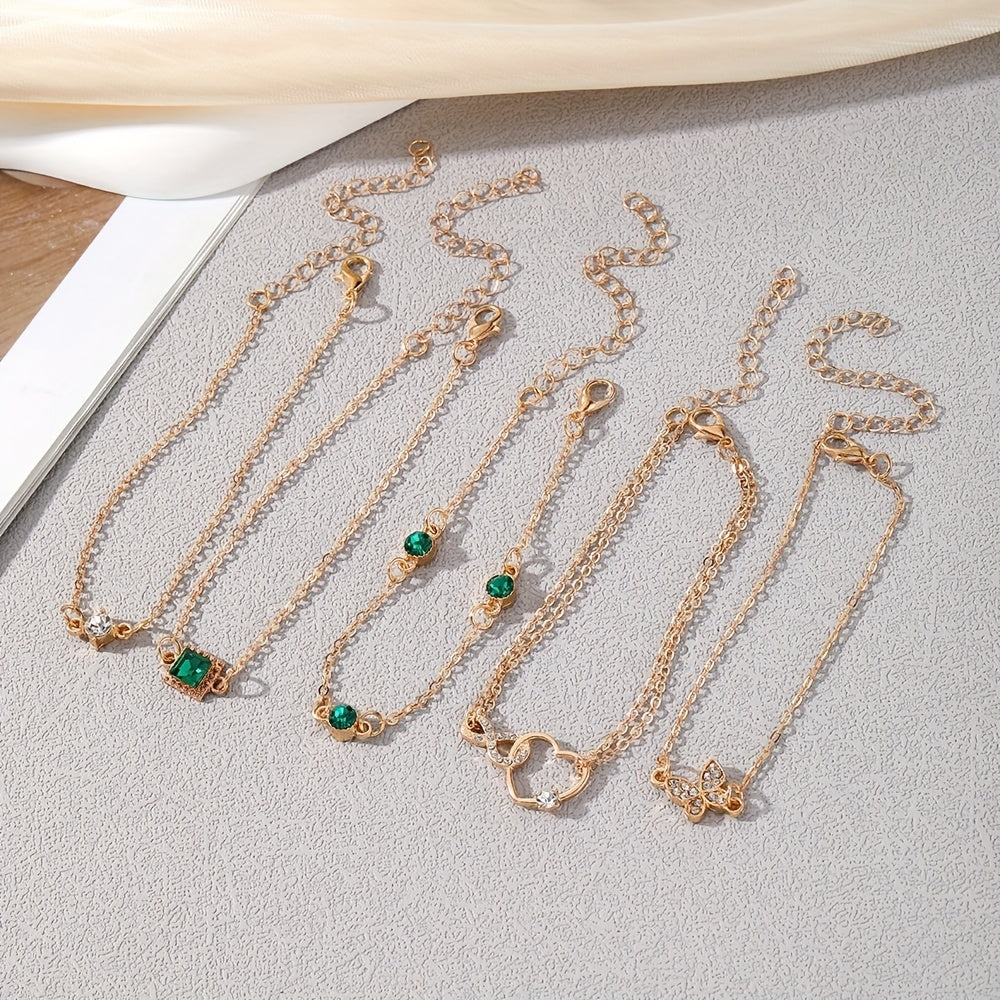 Conjunto de Pulseiras Correntes Delicadas - 5 Peças Banhado em Ouro 18k