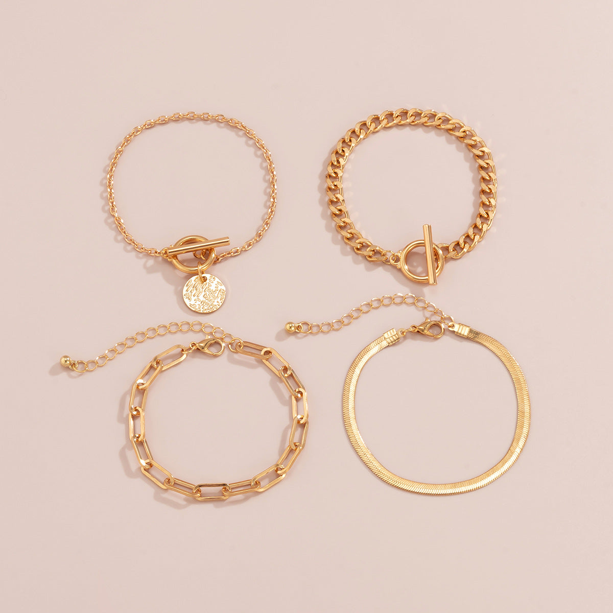 Conjunto de Pulseiras Correntes - 4 Peças Banhado em Ouro 18k