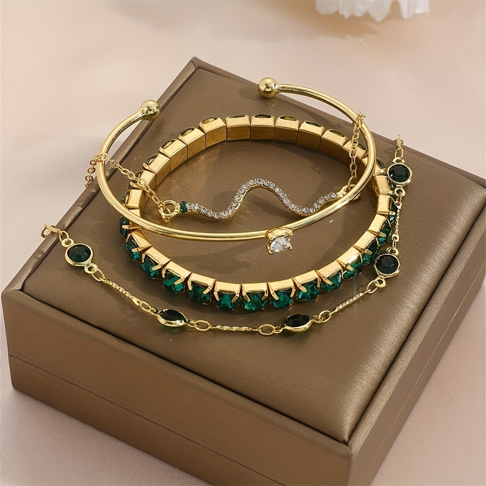 Conjunto de Pulseiras Cravejada Zircônias - 4 Peças Banhado em Ouro 18k