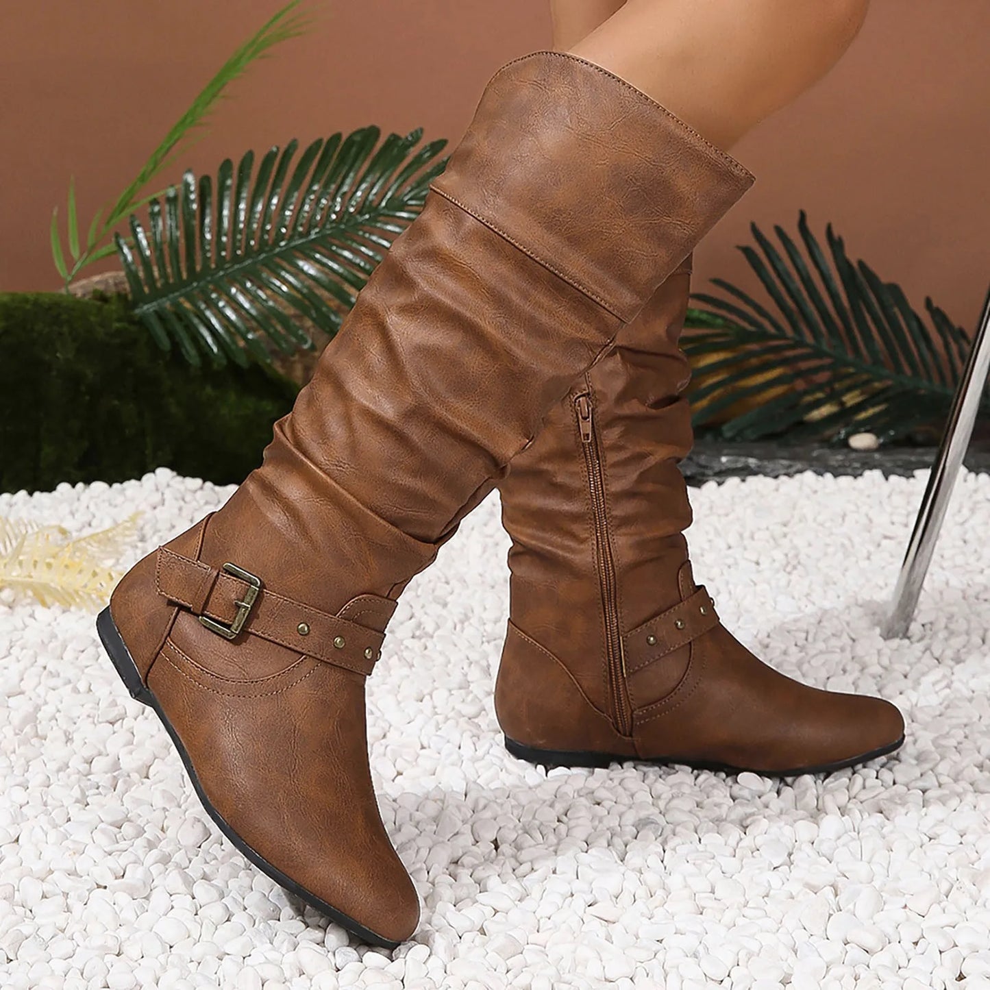 Bota de Couro Feminina Retrô Cano Alto