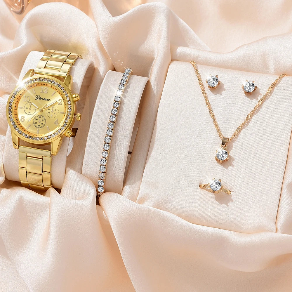 Relógio Feminino Geneva + 5 Peças de Brinde