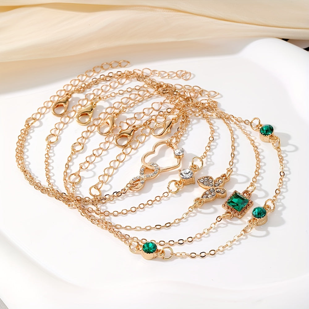 Conjunto de Pulseiras Correntes Delicadas - 5 Peças Banhado em Ouro 18k