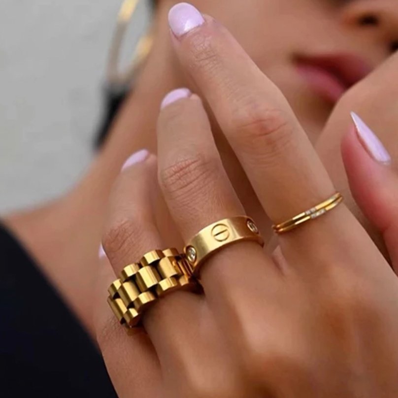 Anel de Elos Corrente Banhado em Ouro 18k