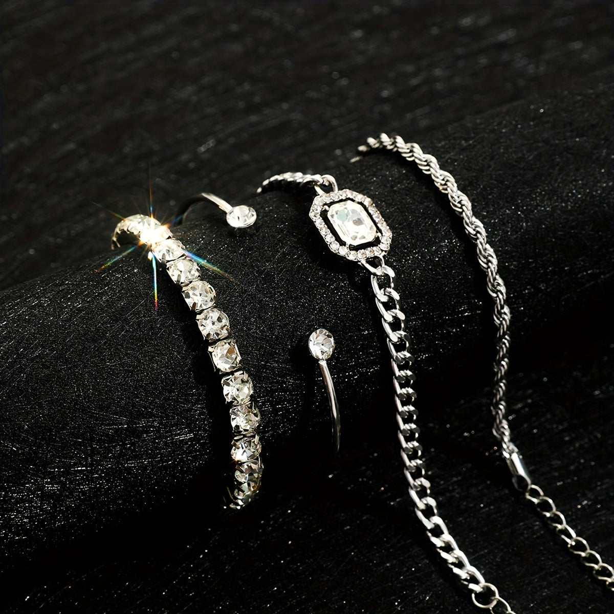 Conjunto de Pulseiras Correntes Zircônia - 4 Peças Banhado em Ouro 18k