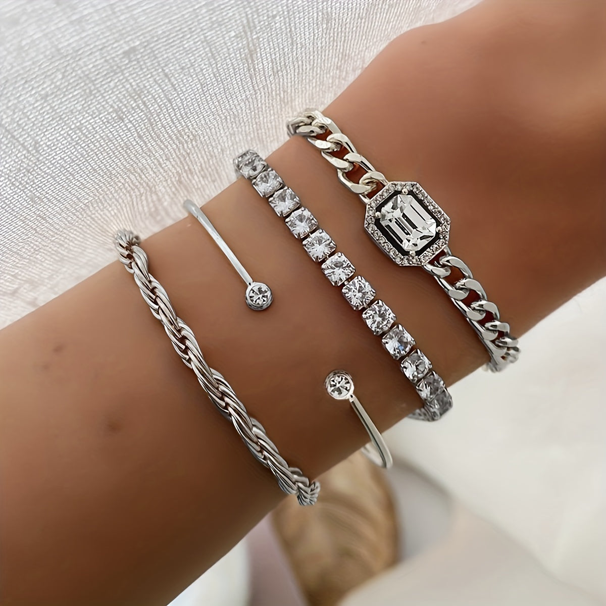 Conjunto de Pulseiras Correntes Zircônia - 4 Peças Banhado em Ouro 18k