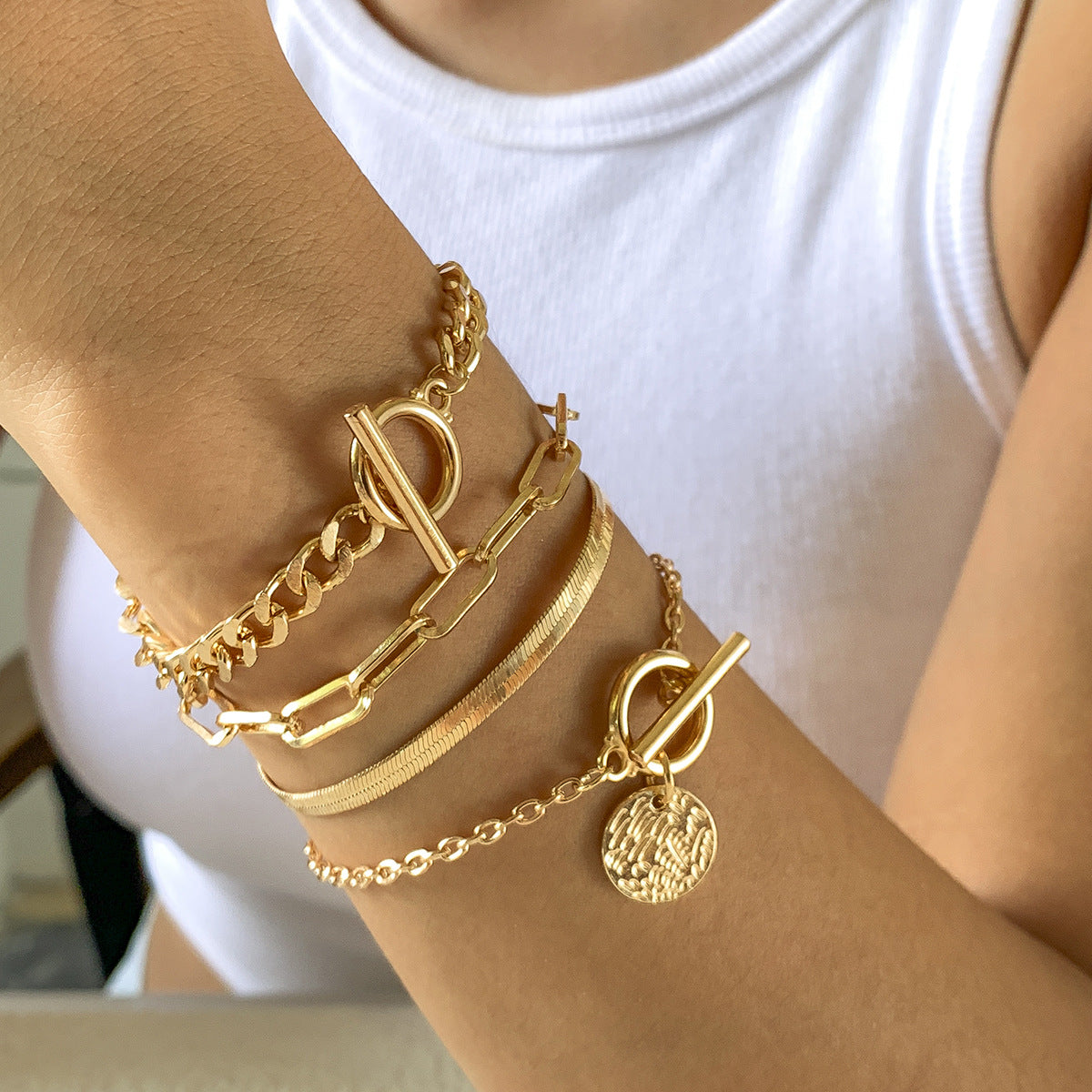 Conjunto de Pulseiras Correntes - 4 Peças Banhado em Ouro 18k