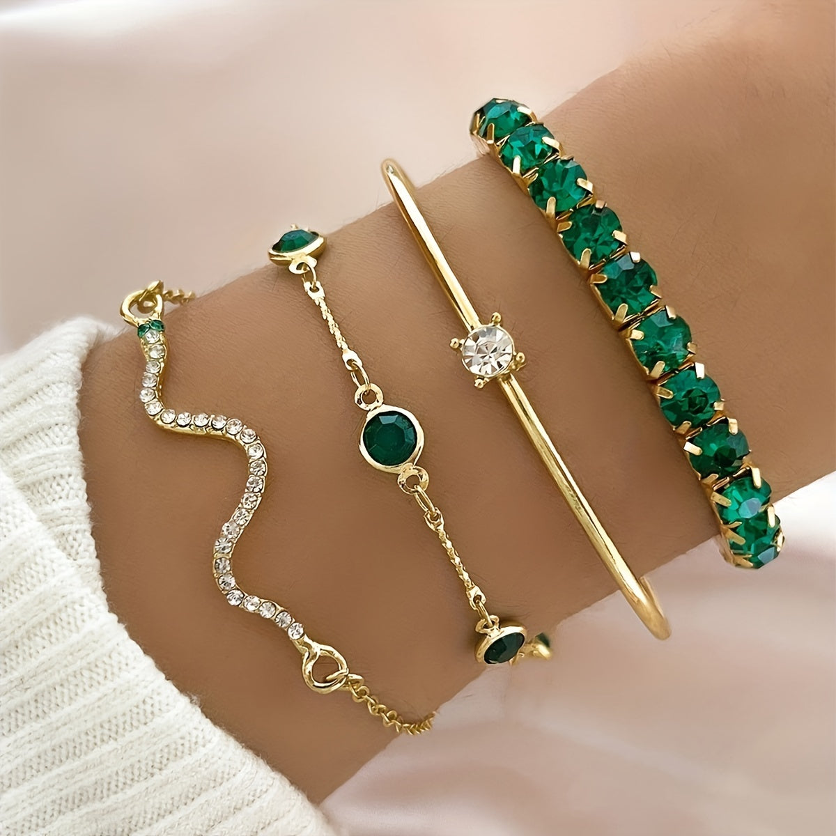 Conjunto de Pulseiras Cravejada Zircônias - 4 Peças Banhado em Ouro 18k