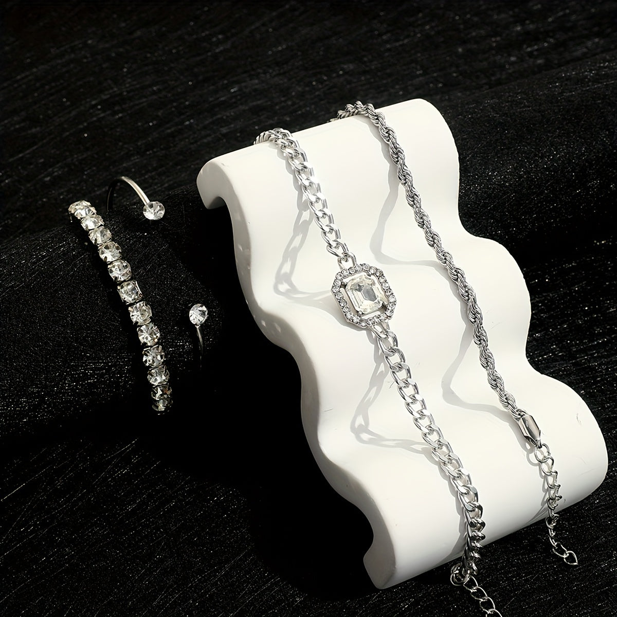 Conjunto de Pulseiras Correntes Zircônia - 4 Peças Banhado em Ouro 18k
