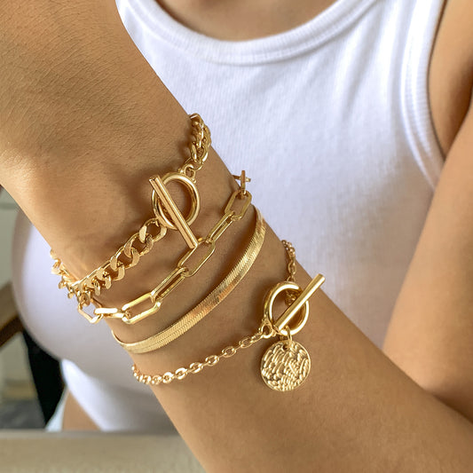 Conjunto de Pulseiras Correntes - 4 Peças Banhado em Ouro 18k