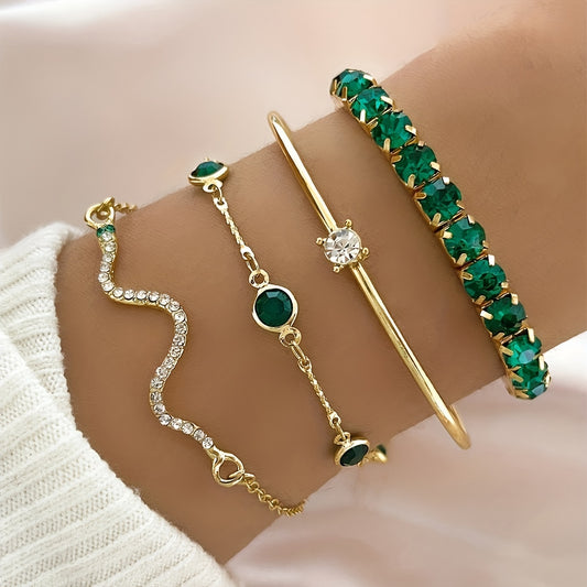 Conjunto de Pulseiras Cravejada Zircônias - 4 Peças Banhado em Ouro 18k